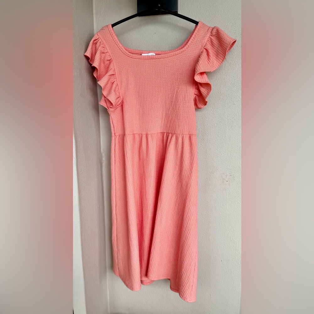 Rachel Zoe Girls Peach Short Flutter Sleeve Waffle Knit Dress Empire Waist 10/12
